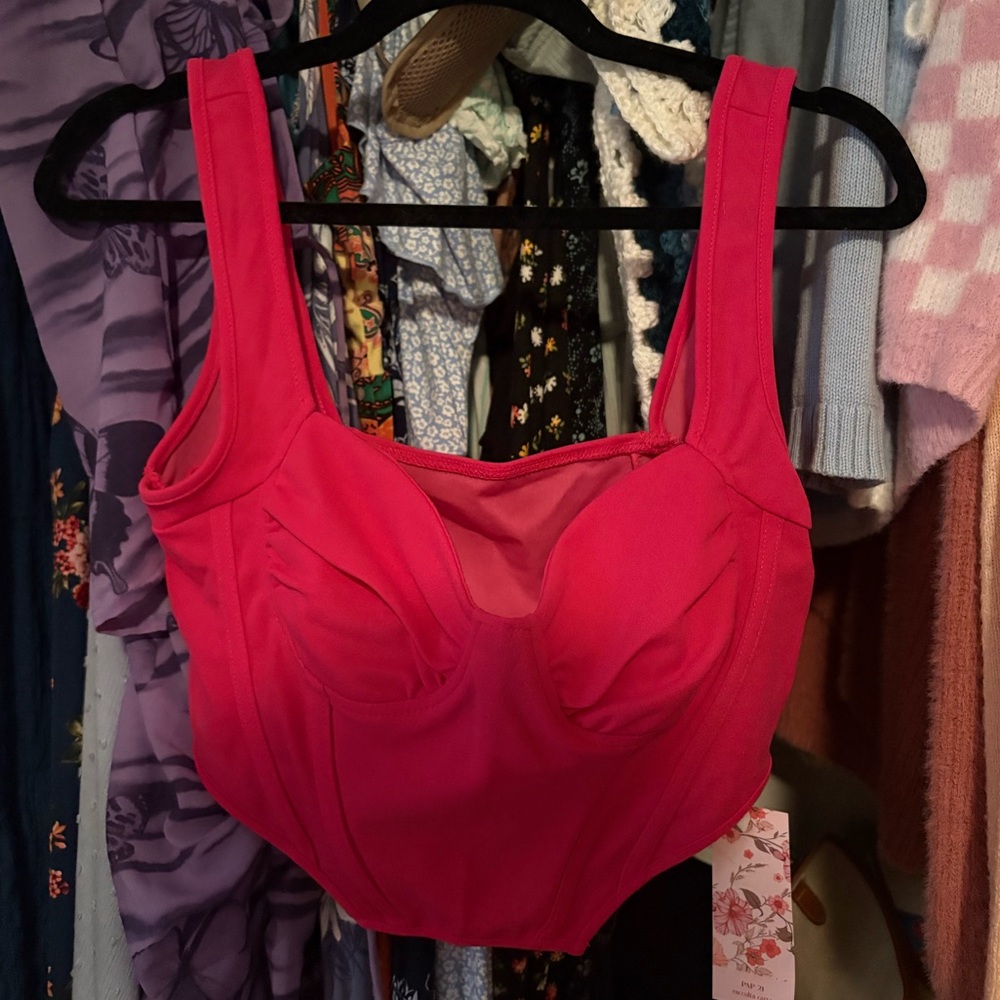 Large Hot Pink Structured Corset Crop Top SHEIN
